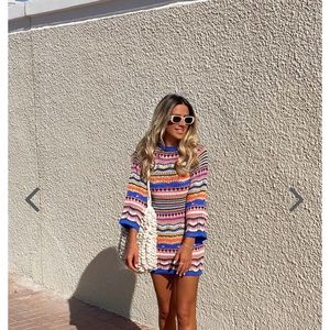 NWT VRG GRL Queen Of Peace Crochet Mini Dress // Blue